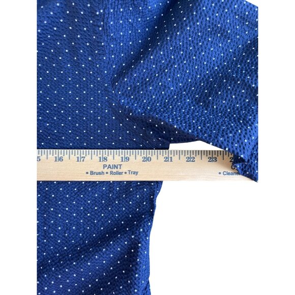 Hugo Boss Mens Navy Polka Dot Button-Down Shirt Regular Fit Medium Seersucker - Picture 6 of 9